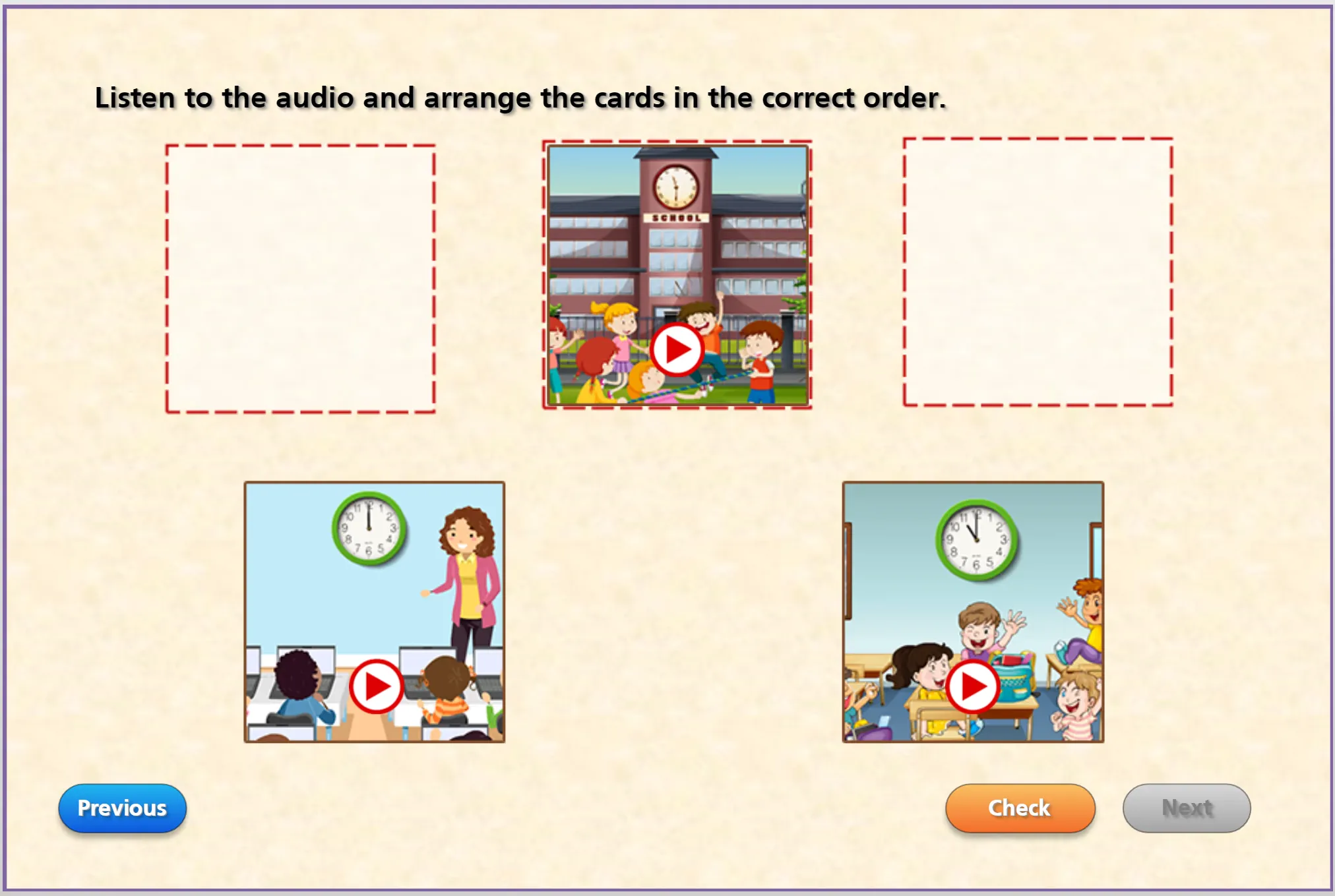 Listening activity: arranging picture cards in order